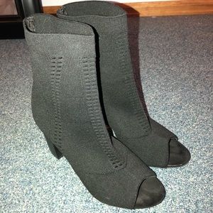 Black peep toe sock boots
